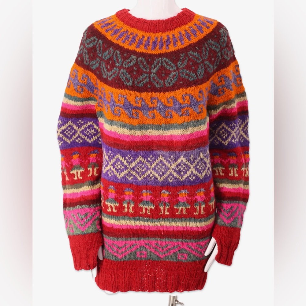 Vintage 90’s Colourful Women Handmade Knit Fairisles Wool Sweater Size S - Picture 12 of 15